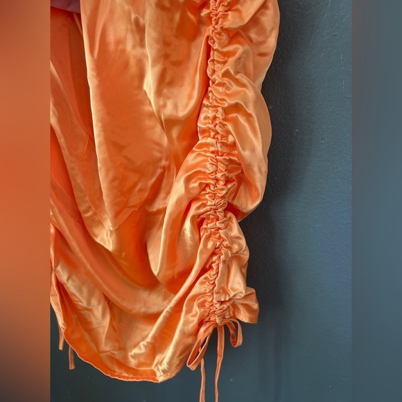 Shiny Orange Satin Ruched Wild Fable Dress - Picture 3 of 8